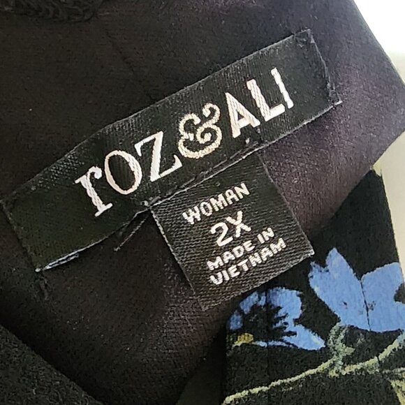 ROZ & ALI Black Floral Bell Sleeve V Neck Pullover Dress Womens Plus Size 2X - Picture 5 of 7